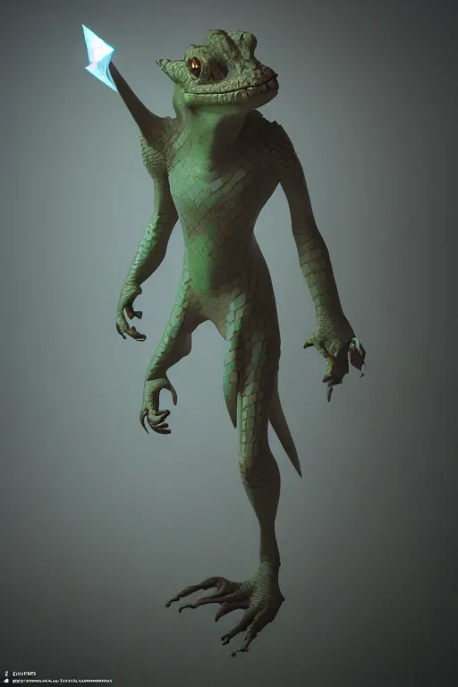 Image similar to a lizard person, dnd, 3 d render, unreal engine, volumetric lighting, artstation