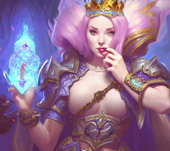 Image similar to bored queen checking her cell phone phone, fantasy, whimsical, dungeons and dragons, league of legends splash art, heroes of the storm splash art, hearthstone splash art, world of warcraft splash art, overwatch splash art, art by artgerm, art by alphonse mucha, intricately detailed, highly detailed, trending on artstation, 4 k, wallpaper