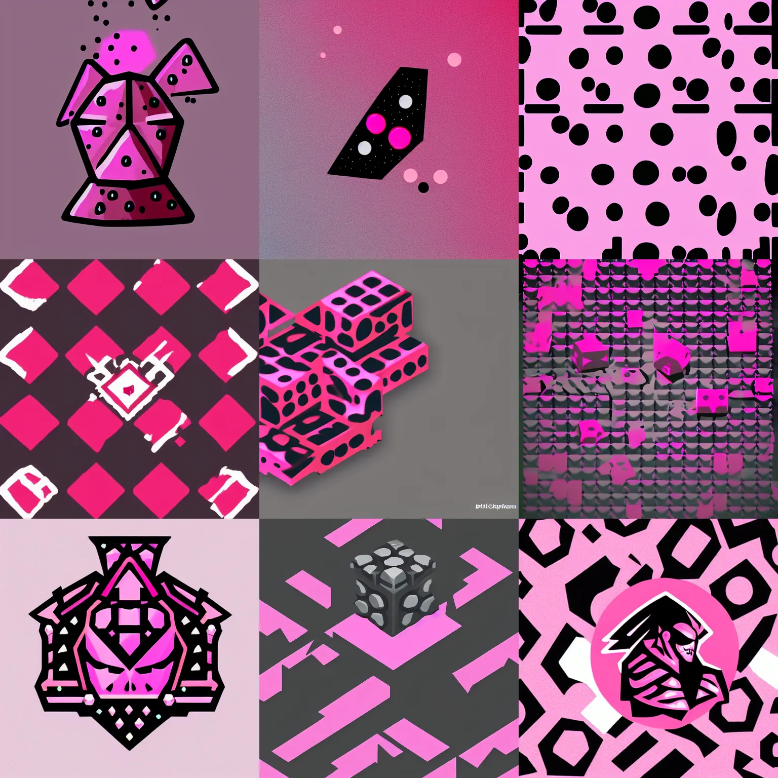 Prompt: icon of a dark pink die with black dots, artstation, rpg, digital art, isometric, dark background, dark souls, the witcher 3, crusader kings, skyrim