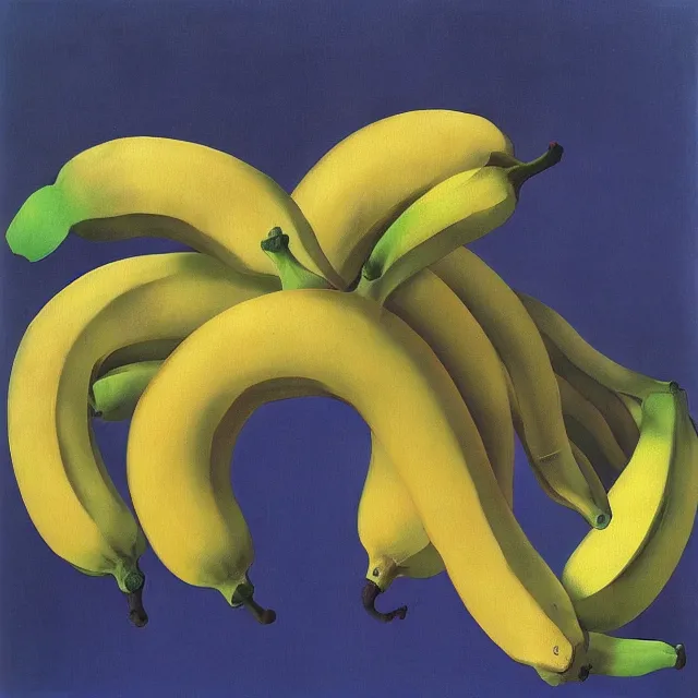Prompt: a painting titled too many bananas by rene magritte, in the style of magritte