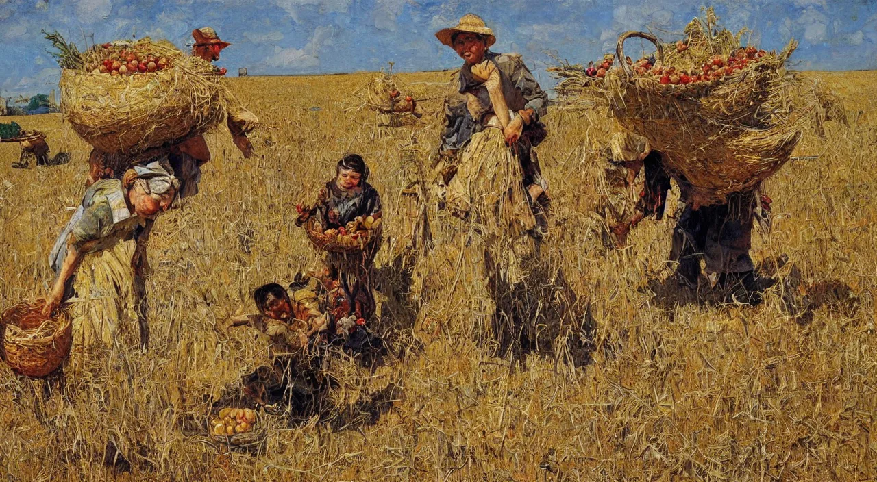 Prompt: the harvest, painting by denis sarazhin