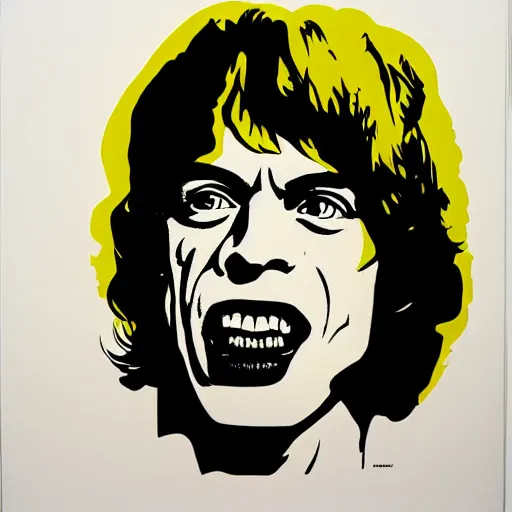 Image similar to individual youthful mick jagger silk screen butcher billy style