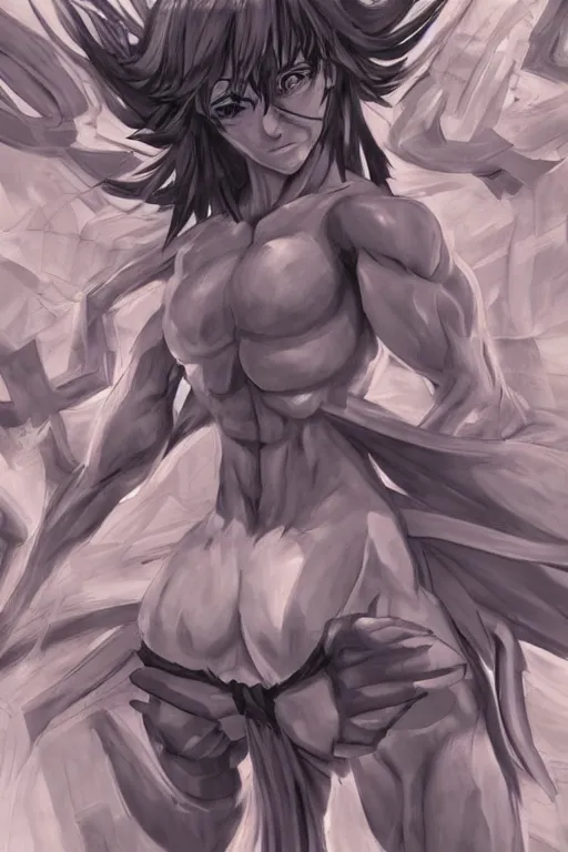 Prompt: Hyperdetailed masterpiece concept art of a muscular anime girl asserting dominance by t-posing