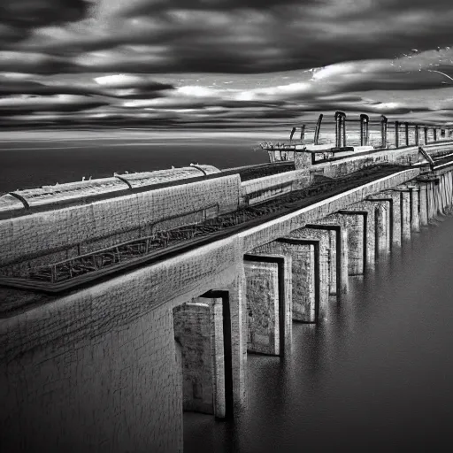 Image similar to nuclear aqueduct inuit death row, in the style of alex konstad, alejandro mirabal, dramatic, tragic, intricate, detailed, beautiful, 8 k resolution