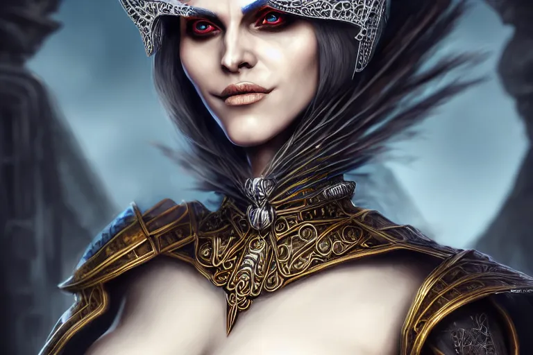 Image similar to a full portrait of a beautiful woman wearing, wearing extremely detailed attire, slim complexity, extremely detailed white eyes, medievil, dnd, extremely detailed, high quality, trending on artstation, photo realistic