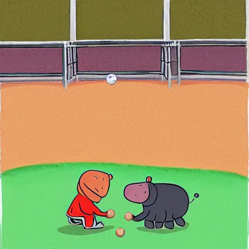 Prompt: hippos playing baseball by sandra boynton