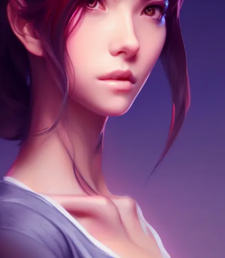 Prompt: drawing of a woman with a pretty face, a perfect body, wearing casual clothes, character design by charlie bowater, ross tran, artgerm, and makoto shinkai, detailed, soft lighting, rendered in octane