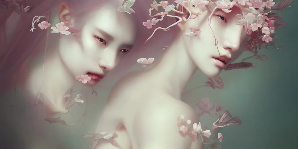 Prompt: breathtaking delicate detailed concept art painting creature, by hsiao - ron cheng, bizarre compositions, exquisite detail, pastel colors, ornate background, 8 k