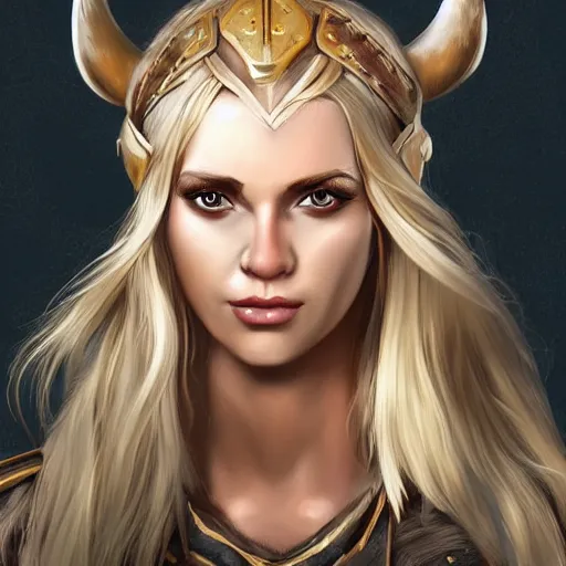 Image similar to blonde viking warrior princess, digital art, trending on artstation