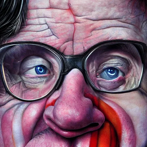 Image similar to UHD hyperrealism painting of closeup of Stephen Hawking wearing clown makeup, by Antonio Caparo and Ferdinand Knab and Greg Rutkowski, UHD, photorealistic, trending on artstation, trending on deviantart, correct face, real clown makeup