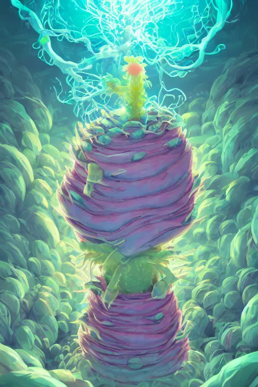 Image similar to roots cactus sushi cristal smurf ghost creature animal sushi cristal very big eye roots cactus elemental flush of force nature micro world fluo fishscale, behance hd by jesper ejsing, by rhads, makoto shinkai and lois van baarle, ilya kuvshinov, rossdraws radiating a glowing aura global illumination ray tracing hdr