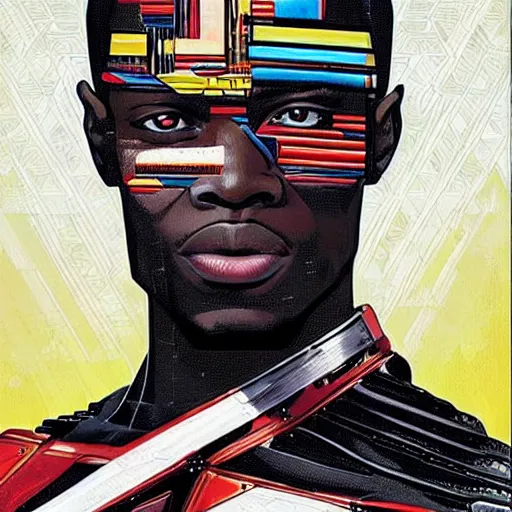 Image similar to portrait of a african male android, by MARVEL comics and Sandra Chevrier