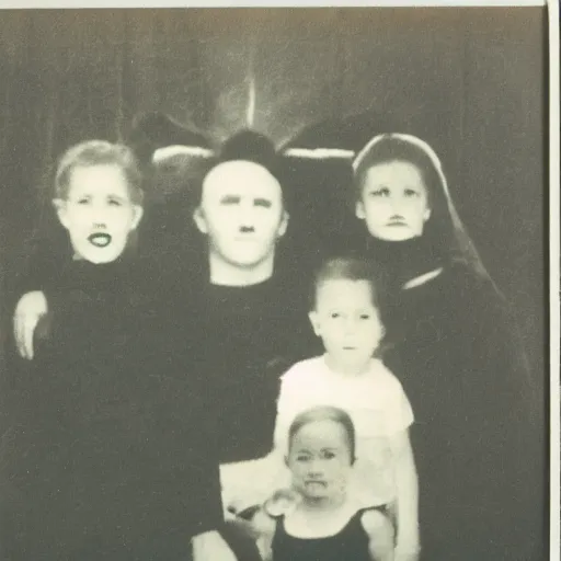 Image similar to old polaroid of a haunted family, hd photo, black and white