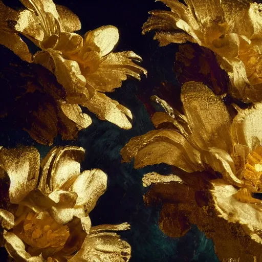 Image similar to 8k, octane render, realism, tonalism, renaissance, rococo, baroque, renaissance , portrait manet painting studio chaotic gold leaf flowers