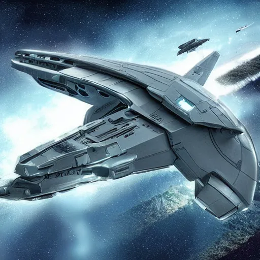 Image similar to epic photo, futuristic starship, halo, military, highly detailed