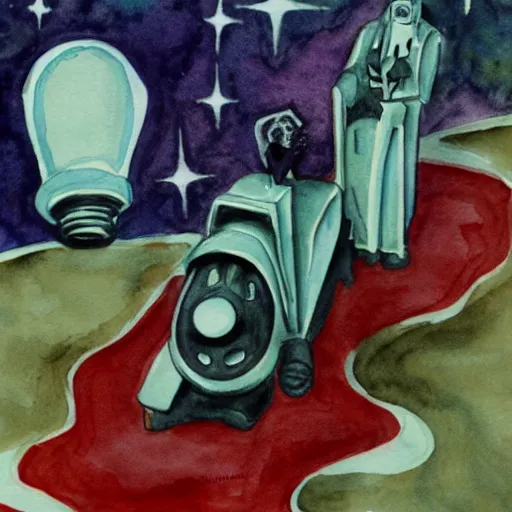 Image similar to plan 9 from outer space in watercolor