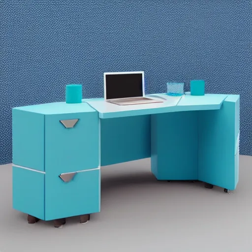 Prompt: a blue hexagonal desk