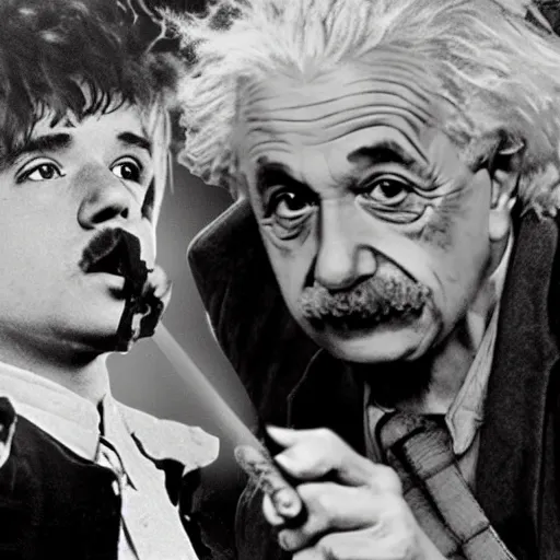 Prompt: albert einstein beating justin bieber with mace