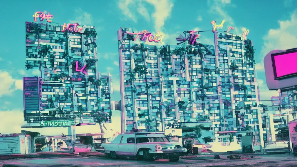 Image similar to synthwave fat hotel