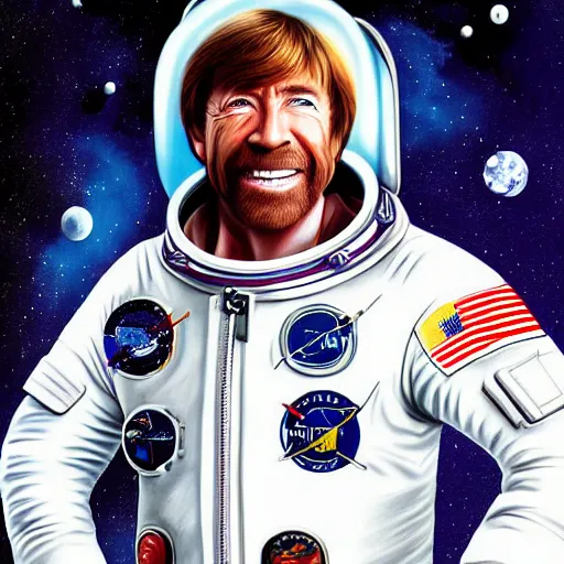 Prompt: chuck norris as an astronaut, digital painting, extremely detailed, 8 k, intricate, brush strokes