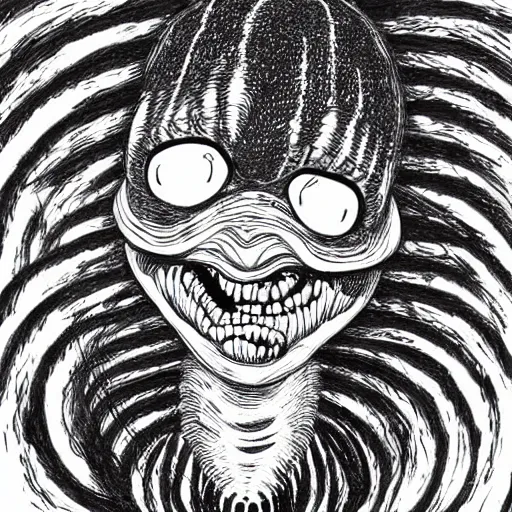 Prompt: A ball of tarantulas in the style of Junji Ito