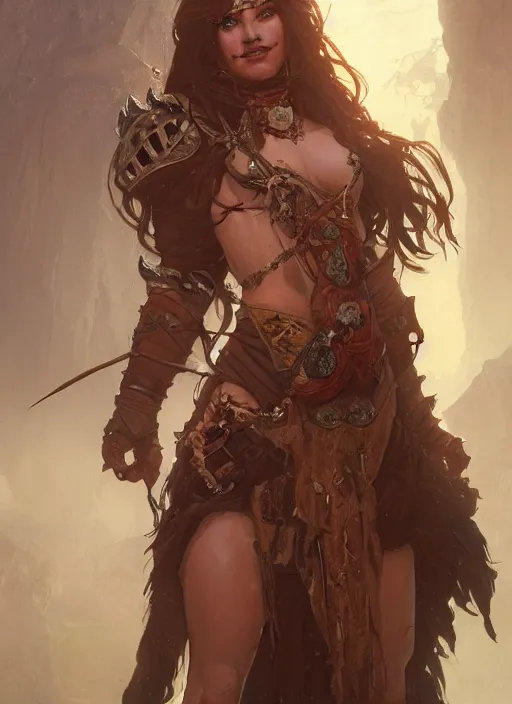 Image similar to a beautiful cute orc girl, D&D, fantasy, intricate, cinematic lighting, highly detailed, digital painting, artstation, concept art, smooth, sharp focus, illustration, art by Terry Moore and Greg Rutkowski and Alphonse Mucha