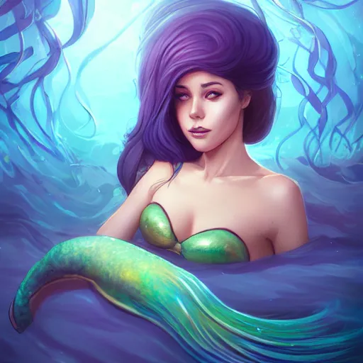 Image similar to a portrait of a beautiful april o'neil mermaid, art by lois van baarle and loish and ross tran and rossdraws and sam yang and samdoesarts and artgerm and saruei, digital art, highly detailed, intricate, sharp focus, trending on artstation hq, deviantart, unreal engine 5, 4 k uhd image