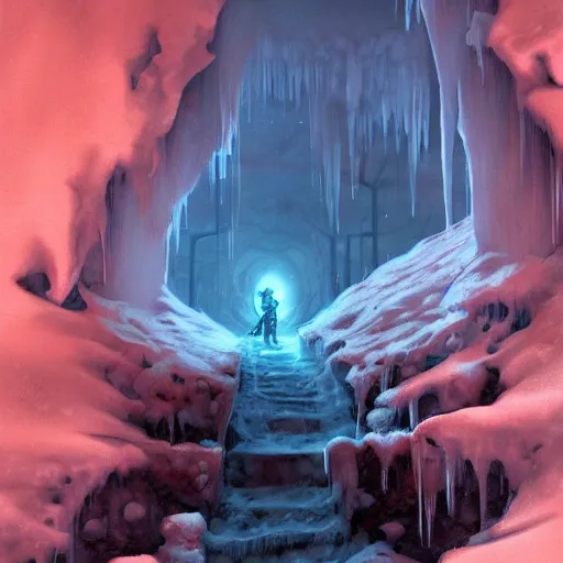 Prompt: a man explores the icy corners from hell, artstation