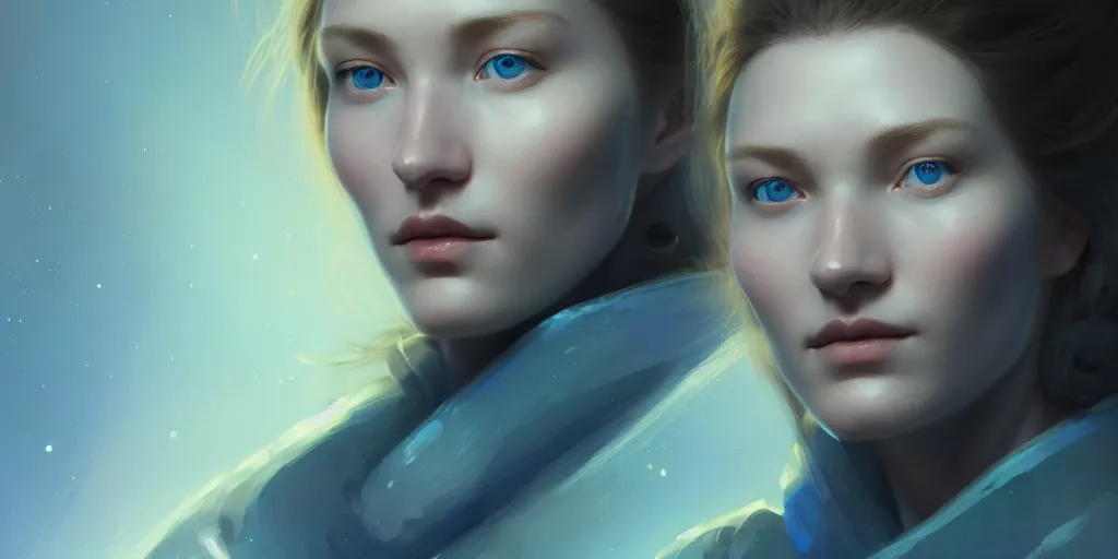 Prompt: facial portrait of a beautiful nordic woman, blue eyes, wearing space suit, extremely detailed digital painting, in the style of fenghua zhong and ruan jia and jeremy lipking and peter mohrbacher, mystical colors, rim light, beautiful lighting, 8 k, stunning scene, raytracing, octane, trending on artstation