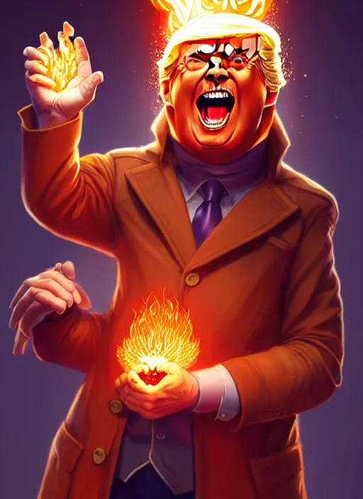 Image similar to donald trump bald and smiling, style artgerm, joshua middleton, illustration, anthropomorphic hamster steampunk half - cyborg, red fur, swirling fire flames cosmos, fantasy, dnd, cinematic lighting