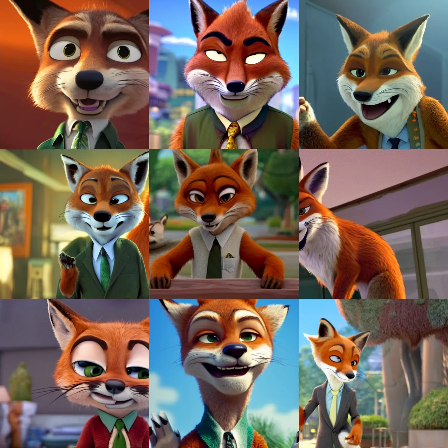 Prompt: Jack Nicholson as an anthropomorphic fox in Zootopia (2016), animated cinematography