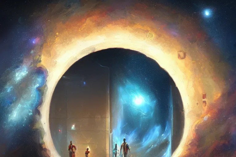 Image similar to A hyperdetailed digital oil painting of A doorway to the galaxy, Trending on ArtStation and DeviantArt