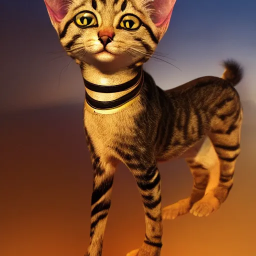 Image similar to egyptian cat, golden hour, fantasy, sharp focus, digital art, hyper realistic, 4 k, unreal engine, highly detailed, hd, dramatic lighting by brom, trending on artstation