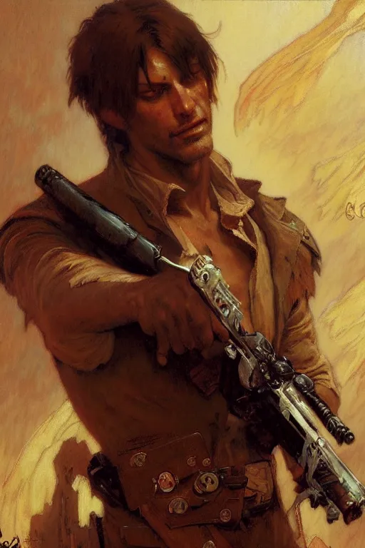 Image similar to leon scott kennedy, painting by gaston bussiere, craig mullins, greg rutkowski, alphonse mucha