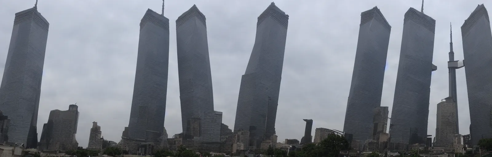 Image similar to the twin towers become the legs of giant robots