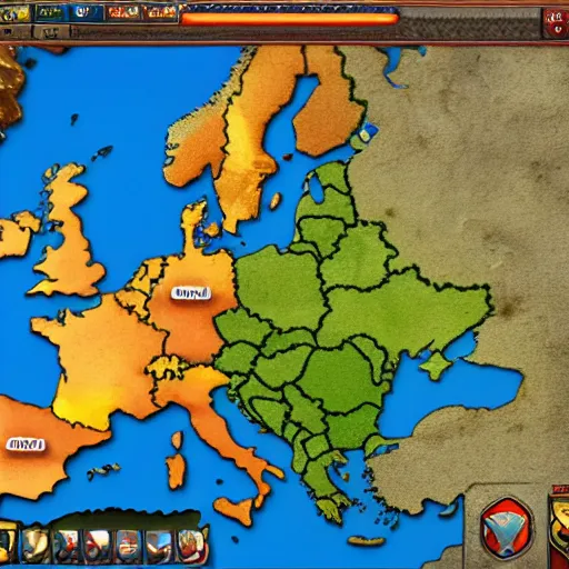 Image similar to screenshot of the gameplay of Europa Universalis 5 showing the different nations in Europe, unreal engine, video game, 4KUHD