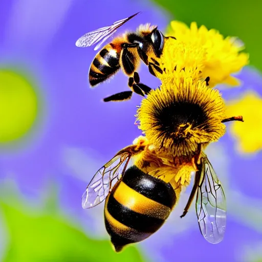 Image similar to a close up of a bee on a flower, a macro photograph by christopher williams, shutterstock contest winner, naturalism, macro photography, photo taken with nikon d 7 5 0, macro lens