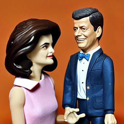 Image similar to jacqueline kennedy and jfk, stop motion vinyl action figure, plastic, toy, frank frazetta style