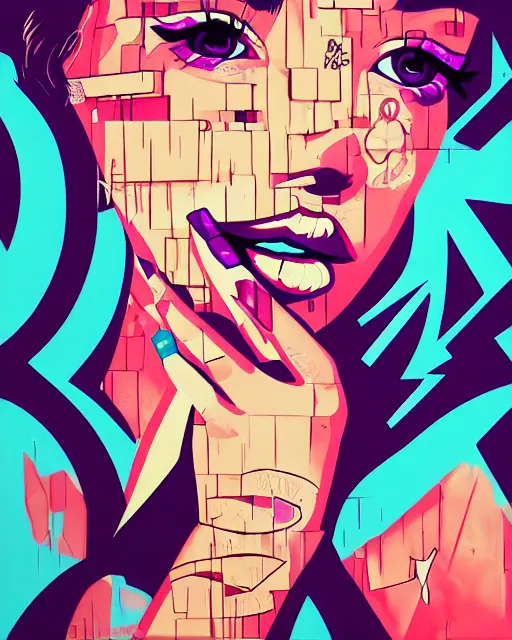 Image similar to graffiti, girl, shards of time, illustration, highly detailed, simple, no jagged lines, smooth, artstation, artwork by obey