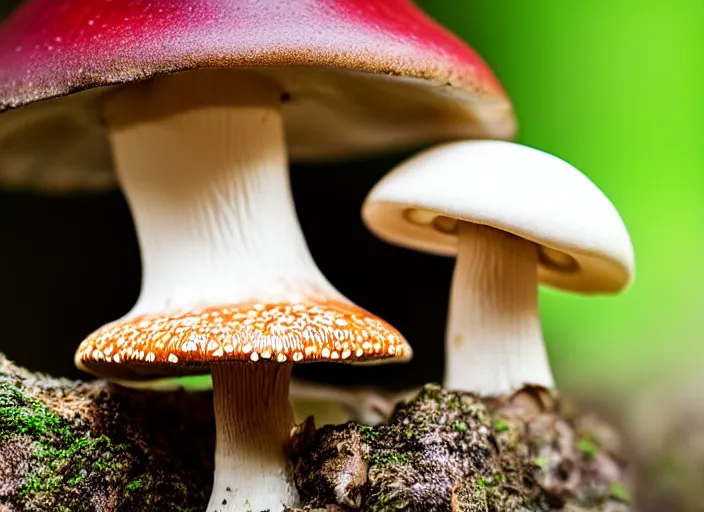 Image similar to a a cute creature sitting next to a mushroom, realistic, very detailed, complex, intricate, studio lighting, superres sharpening, bokeh, sigma 5 0 mm f 1. 4