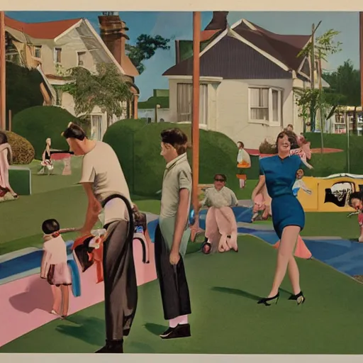 Image similar to 1 9 5 0 s suburbia by neo rauch