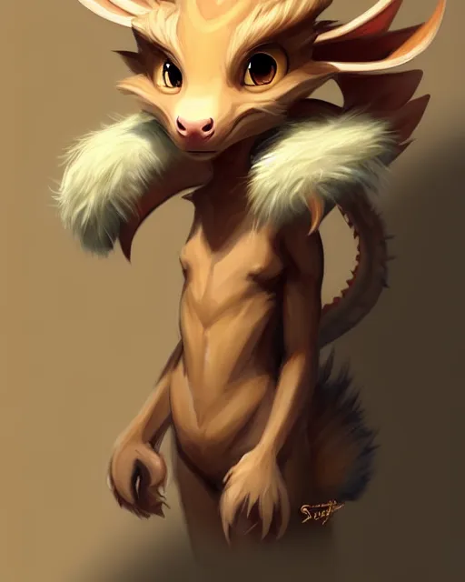 Image similar to character concept art of a cute young male anthropomorphic beige furry dragon | | cute - fine - face, pretty face, key visual, realistic shaded perfect face, fine details by stanley artgerm lau, wlop, rossdraws, james jean, andrei riabovitchev, marc simonetti, and sakimichan, trending on artstation
