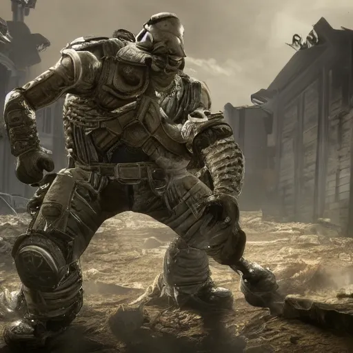 Image similar to Spongebob in Gears of War, highly detailed, high quality, HD, 4k, 8k, Canon 300mm, professional photographer, 40mp, lifelike, top-rated, award winning, realistic, sharp, no blur, edited, corrected, trending