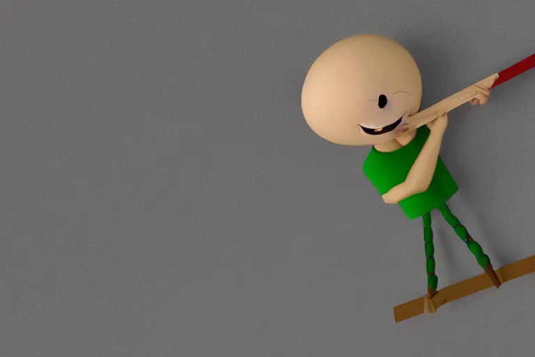 Image similar to baldi from baldi's basics with a wooden ruler and looking angry, hd, 8 k, 3 d design