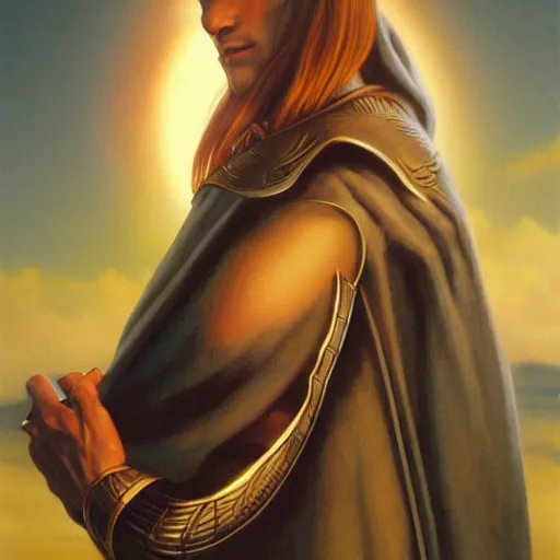Prompt: a portrait of a high elf, sun in the background, softlighting, gerald brom - n 9