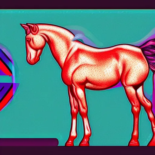 Image similar to digital horse, retrowave palette, highly detailed, anatomically correct equine, synth feel, digital art