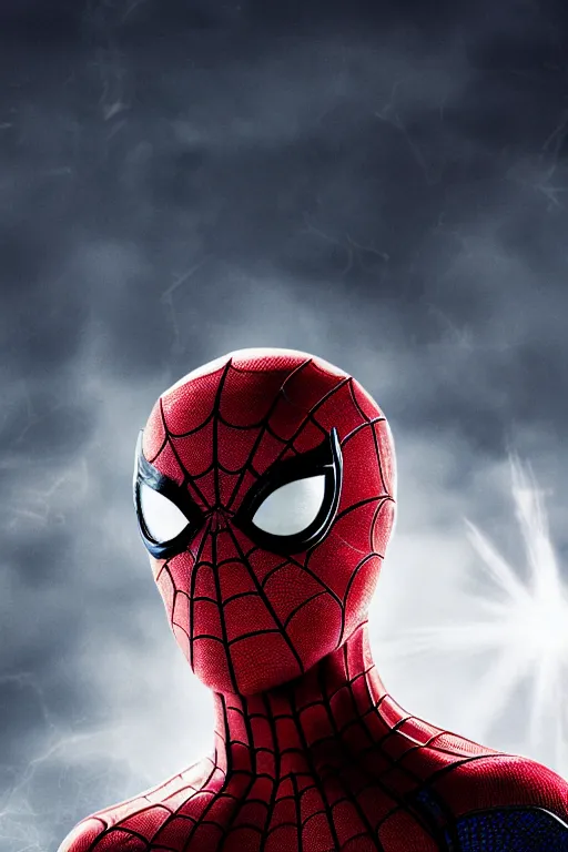 Prompt: spider-man, character poster, dramatic lighting, atmospheric dust, lens flare, spiderwebs