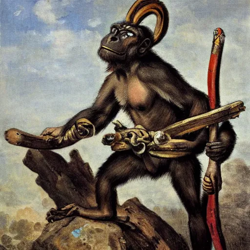 Prompt: a warrior monkey in the style of eugene delacroix