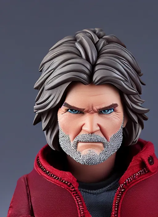 Image similar to kurt russell, a nendoroid of kurt russell figurine, arctic parka, flame thrower, john carpenters the thing, realistic face, detailed product photo