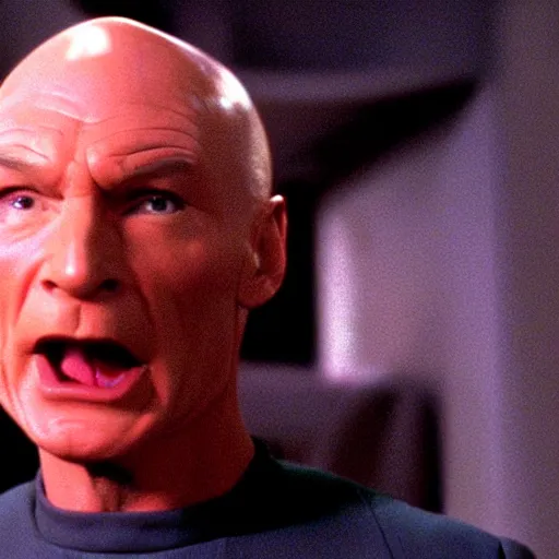 Image similar to Captain Picard screaming, caught inside of a shrinking warp bubble on an episode of Star Trek The Next Generation